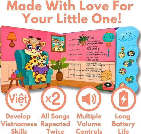 Bundle Deal — Interactive Sound Board Book for Toddlers 1-3, Bilingual English & Vietnamese Songs & Music, Talking Musical Learning Toy and Gift for Babies & Kids in Kuwait