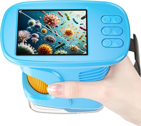 1000X Kids Handheld Microscope, 4K Digital Mini Pocket Digital Microscope with 2.4" IPS Screen, Built-in Camera & 12 Prepared Slides, STEM Educational Toy, Birthday Gift for Boys & Girls Ages 3–12 in Kuwait