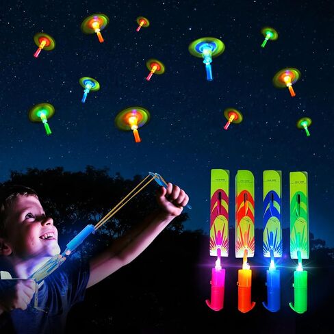 مجموعة الطيران LED OceanWings مع صافرة، 25 مقلاع + 25 طائرة هليكوبتر متوهجة، لعبة طائرة في الهواء الطلق تتوهج في الظلام لوازم الحفلات، هدايا الحفلات السائبة للأطفال 8-12،4-8، لعبة تخييم صيفية في الهواء الطلق in Kuwait