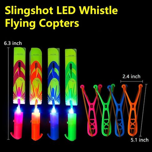 مجموعة الطيران LED OceanWings مع صافرة، 25 مقلاع + 25 طائرة هليكوبتر متوهجة، لعبة طائرة في الهواء الطلق تتوهج في الظلام لوازم الحفلات، هدايا الحفلات السائبة للأطفال 8-12،4-8، لعبة تخييم صيفية في الهواء الطلق in Kuwait