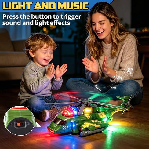 Hymaz Helicopter Toy for Kids 3-5 4-7, Army Military Plane Toy with Lights and Music, 360° Rotating, Bump and Go Airplane Toys for Boys Girls Toddlers Indoor Play Birthday Easter Gifts in Kuwait