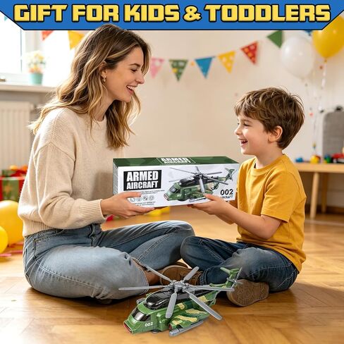 Hymaz Helicopter Toy for Kids 3-5 4-7, Army Military Plane Toy with Lights and Music, 360° Rotating, Bump and Go Airplane Toys for Boys Girls Toddlers Indoor Play Birthday Easter Gifts in Kuwait