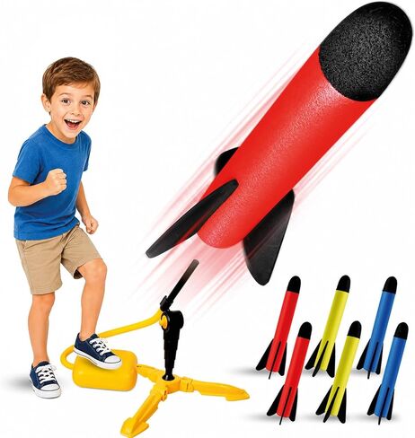 Rocket Launcher for Kids - Outdoor Toys for Kids Ages 4-8 Years - 3 4 5 6 7 Year Old Boy Birthday Gift - Rockets Kids Toys for Boys & Girls - 3 Year Old Gifts - Outside Fun Toddler Toys 3-5 in Kuwait