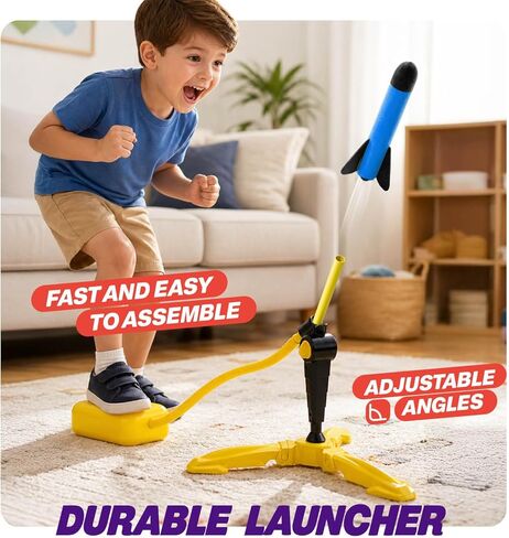 Rocket Launcher for Kids - Outdoor Toys for Kids Ages 4-8 Years - 3 4 5 6 7 Year Old Boy Birthday Gift - Rockets Kids Toys for Boys & Girls - 3 Year Old Gifts - Outside Fun Toddler Toys 3-5 in Kuwait