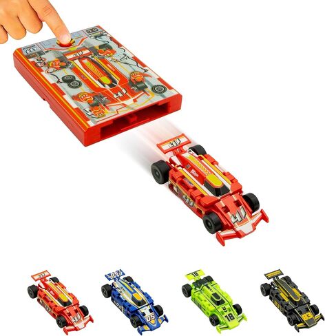 FLAT 2 FAST Original Speed ​​Card Racer - متسابق سيارات مسطح وقاذفة سيارات سباق بحجم الجيب مع إطارات مطاطية حقيقية للسباق عالي السرعة - سيارة لعبة متحولة للأولاد - تحميل، إطلاق، سباق! – سباق الأحمر in Kuwait