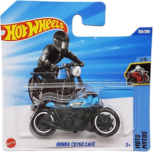 Hot Wheels - Honda CB750 Café - HW Moto 1/5 - JBB79 - بطاقة قصيرة - دراجة نارية - أزرق فاتح - Mattel 2025 - موديل هوندا المرخص رسميًا - 1:64 in Kuwait