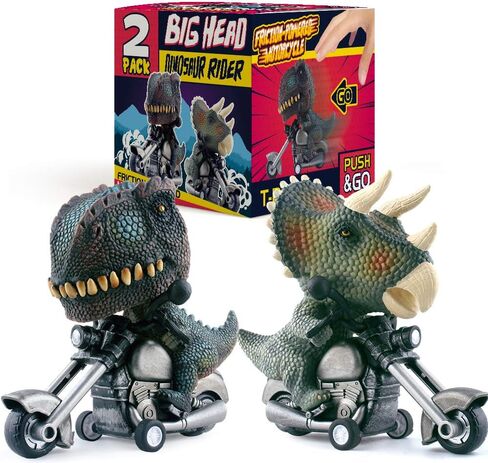 DINOBROS Dinosaur Toy Cars 2 Pack Friction Powered Motorcycle Game T-Rex and Triceratops Monster Dino Toys for Boys Age 3,4,5,6,7 in Kuwait