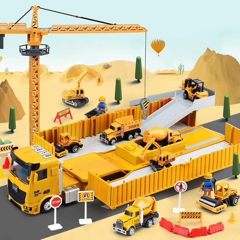 ألعاب البناء للأطفال، مجموعة ألعاب شاحنة البناء مع رافعة، حفار، رافعة شوكية، جرافة، شاحنات قلابة، شاحنة الأسمنت، مدحلة الطريق، ألعاب مركبات البناء المصنوعة من السبائك لهدايا الأولاد من عمر 3 4 5 6 7 سنوات in Kuwait