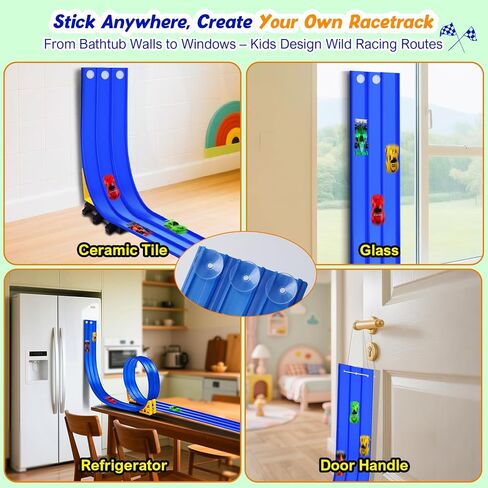 3-Lane Flexible Race Track for Kids: 15ft DIY Bendable Ramp with Suction Cups – Portable Roll-Up Car Track for Kids Compatible with 1:64 Diecast Cars – Easter Birthday Gift for Boys Girls Ages 3+ in Kuwait