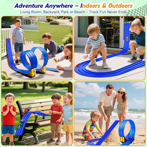 3-Lane Flexible Race Track for Kids: 15ft DIY Bendable Ramp with Suction Cups – Portable Roll-Up Car Track for Kids Compatible with 1:64 Diecast Cars – Easter Birthday Gift for Boys Girls Ages 3+ in Kuwait