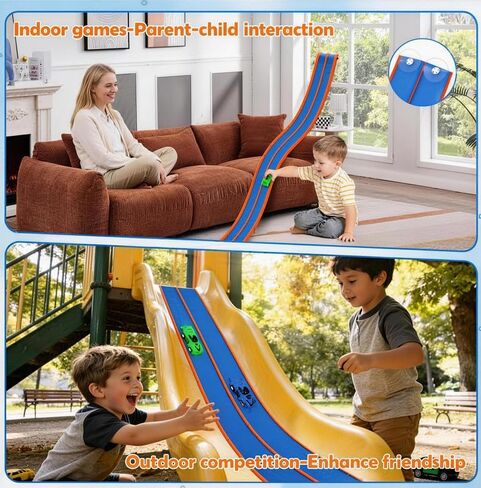 Flexible Tracks 15 Ft Flex Race Car Track for Kids Toy-DIY Car Track Set with 1/64th Rebound Cars Portable Rolls Up Race Tracks with Strong Suction Cups-Great Gifts Toys for Boys Girls Ages 3+ in Kuwait