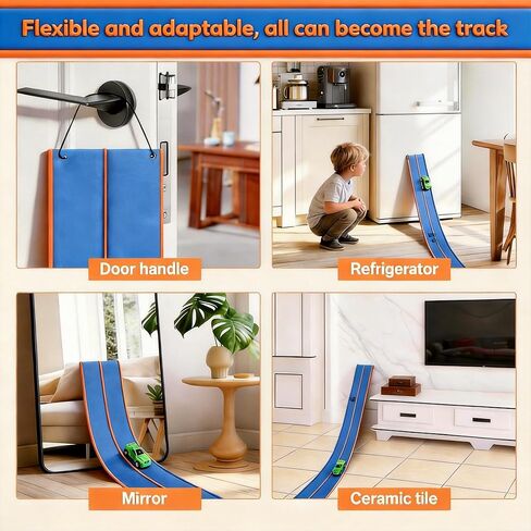 Flexible Tracks 15 Ft Flex Race Car Track for Kids Toy-DIY Car Track Set with 1/64th Rebound Cars Portable Rolls Up Race Tracks with Strong Suction Cups-Great Gifts Toys for Boys Girls Ages 3+ in Kuwait