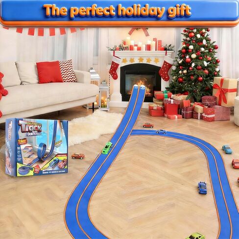 Flexible Tracks 15 Ft Flex Race Car Track for Kids Toy-DIY Car Track Set with 1/64th Rebound Cars Portable Rolls Up Race Tracks with Strong Suction Cups-Great Gifts Toys for Boys Girls Ages 3+ in Kuwait