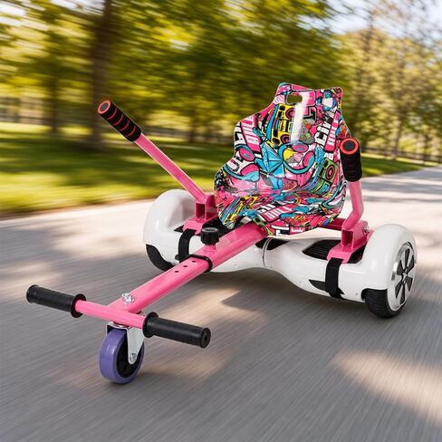 Hoverboard Go Kart Attachment, Heavy Duty Adjustable 29"-38" Frame, 360° Swivel Drift Wheel, Fits 6.5" 8" 10" Hoverboards, Off Road Cart for Teens & Adults, Pink+Black in Kuwait