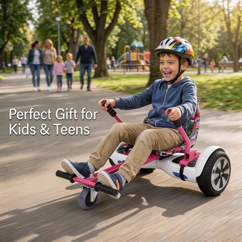 Hoverboard Go Kart Attachment, Heavy Duty Adjustable 29"-38" Frame, 360° Swivel Drift Wheel, Fits 6.5" 8" 10" Hoverboards, Off Road Cart for Teens & Adults, Pink+Black in Kuwait
