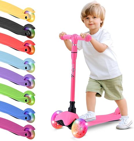 سكوتر Hurtle Mini Kickboard 3 عجلات للأطفال من عمر 2 إلى 5 سنوات - سكوتر صغير الحجم سهل التوجيه مع عجلات LED مضيئة، ارتفاع قابل للتعديل وفرامل قدم خلفية للأولاد والبنات، مضاد للانزلاق، داخلي/خارجي in Kuwait