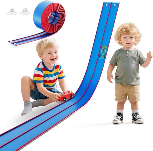 15 Ft Flexible Race Track for Kids – Portable Car Race Track Starter Set with Suction Cups, Rolls Up Easy, Compatible with 1/64 Diecast Cars, Birthday Gift for Boys & Girls Ages 3+ (Orange&Blue) in Kuwait