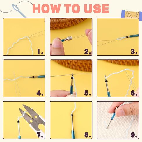 AUGSUN 39Pcs Punch Needle Embroidery Kit, Punch Needle Accessories Set Include Monk's Cloth Cross Stitch Fabric Adjustable Punch Tool for Handicraft Gifts Embroidery DIY Crafting Activity in Kuwait