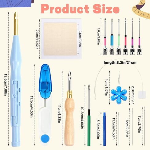 AUGSUN 39Pcs Punch Needle Embroidery Kit, Punch Needle Accessories Set Include Monk's Cloth Cross Stitch Fabric Adjustable Punch Tool for Handicraft Gifts Embroidery DIY Crafting Activity in Kuwait