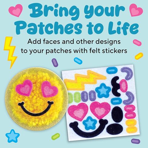 الإبداع للأطفال اصنع مجموعة ملصقات Latch N' Patch Fuzzy الخاصة بك | تجميع وتشذيب وتزيين 5 رقع من الخيوط | حرفة بخطاف مزلاج خالية من الفوضى | حفلة النوم وأنشطة الأطفال بدون استخدام الشاشات (الأعمار من 7 سنوات فما فوق) in Kuwait