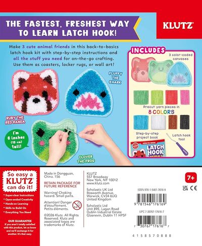 Klutz Latch Hook Animals: Red Panda, Frog & Shark in Kuwait