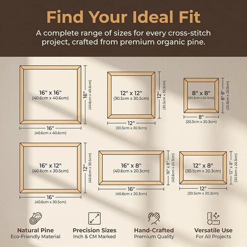 قضبان نقالة بإبرة، 12 حزمة من قضبان نقالة للتطريز، مع مسامير الإبهام، مزيل المسامير وخيط الإبرة، 3 أحجام إطار خشبي للتطريز، الغرز المتقاطعة والفنون اليدوية (8، 12، 16 بوصة) in Kuwait