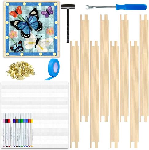 Needlepoint Kit with 8 inch Stretcher Bars, Needlepoint Canvas, Hammer, Remover, Tacks – Complete Needlepoint Canvas Kit, Mini Stretcher Bars for Needlepoint in Kuwait