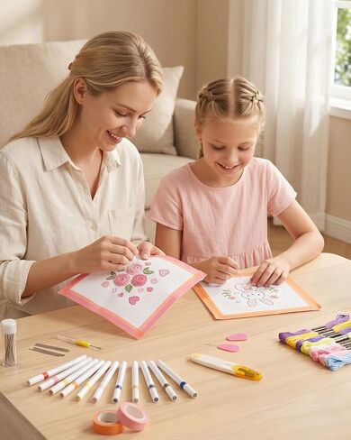 Zplontya 58PCS Needlepoint Canvas Starter Kit Include 6pcs 18ct Needlepoint Blank Canvas, Threads, Markers, Tapes, Needles, Scissor, Threaders and Ripper for Needlepoint & Cross Stitch Projects in Kuwait