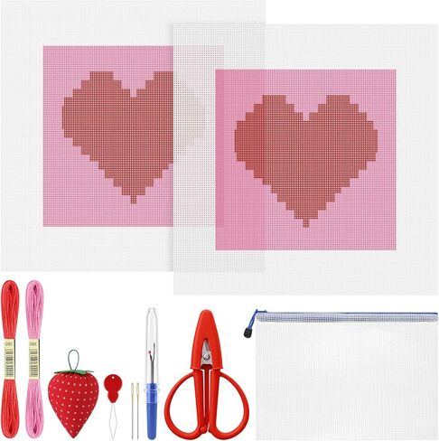 XunYee Cherries 18 Mesh Needlepoint Canvas Kit Hand Painted Canvas Embroidery Craft Set Includes Cherries Pattern Canvases 7.8 Inch Thread Pincushion Scissors Seam Ripper Needle Threader Needles in Kuwait