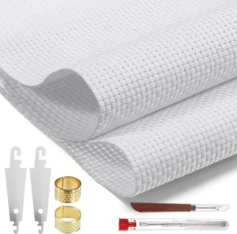 14 شبكة بيضاء عبر غرزة النسيج 20 "X 20" قماش التطريز الأبيض قماش فارغ للغرز المتقاطعة والحرف اليدوية in Kuwait