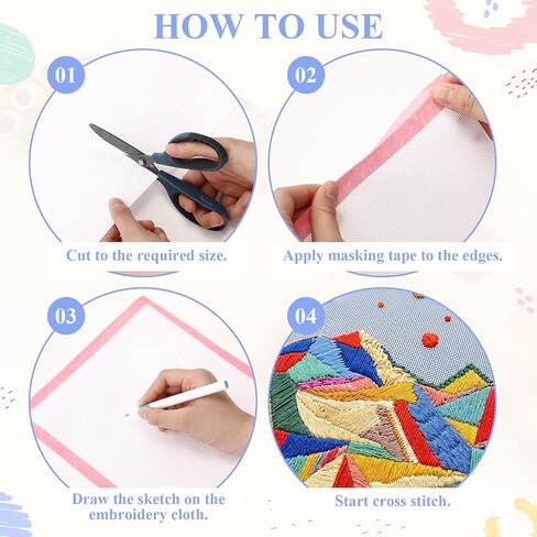 مجموعة قماش Sureio 18 قطعة من القماش الفارغ بالإبرة، تتضمن 4 قطع قماش من القطن الخالص مقاس 18 قيراط مقاس 12 × 18 بوصة، وشريطين لف، و12 قلم تحديد لمشاريع الكروشيه المتماسكة والتطريز بنقطة إبرة للأعمال اليدوية والهدايا in Kuwait