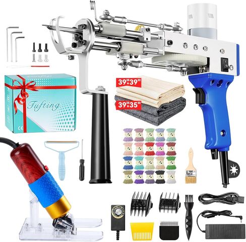 مجموعة Riiai Tufting Gun Starter Kit، مسدس Tufting Gun مع طقم صنع سجاد تشذيب السجاد، كومة حلقة كومة قطع مسدس البساط لصنع السجاد، خصلة تشذيب السجاد للنحت (مسدس سجادة زرقاء داكنة مع أداة تشذيب) in Kuwait