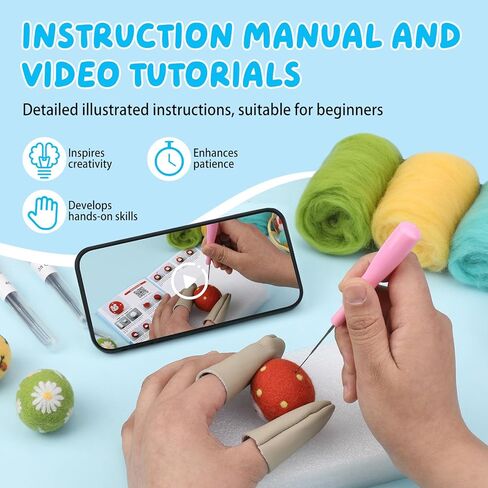 OEHPICC 6 Pcs Easter Eggs Needle Felting Kit for Beginners, Needle Felting Start Kit, with Wool Roving, Foam Pad, Instructions, for Easter Decorations Easter Basket Stuffer Spring Crafts Tree Hanging in Kuwait