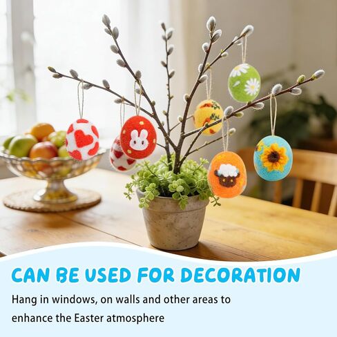 OEHPICC 6 Pcs Easter Eggs Needle Felting Kit for Beginners, Needle Felting Start Kit, with Wool Roving, Foam Pad, Instructions, for Easter Decorations Easter Basket Stuffer Spring Crafts Tree Hanging in Kuwait