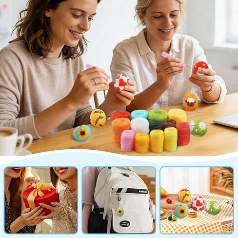 OEHPICC 6 Pcs Easter Eggs Needle Felting Kit for Beginners, Needle Felting Start Kit, with Wool Roving, Foam Pad, Instructions, for Easter Decorations Easter Basket Stuffer Spring Crafts Tree Hanging in Kuwait