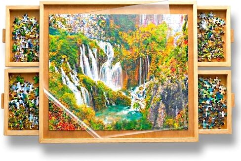 لوح ألغاز 1000 قطعة مع أدراج وغطاء - 4 أدراج، طاولة ألغاز خشبية | 30 بوصة × 22 بوصة| لوحة ألغاز الصور المقطوعة - طاولات ألغاز محمولة للبالغين والأطفال من شركة Beyond Innovations in Kuwait