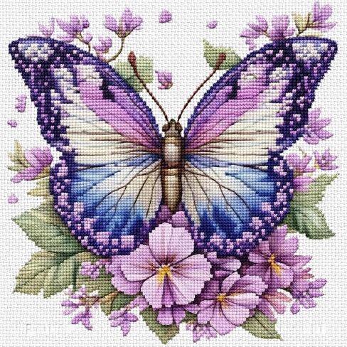 Butterfly Stamped Cross Stitch Kits for Adults, Flowers 11CT Needlepoint Counted Cross Stitch Kits for Beginner, Printed Dimensions Embroidery Kit Art Craft for Home Wall Decor Gift 14x14 Inch in Kuwait