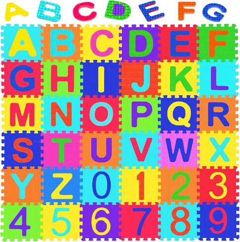 Febyyer 36 Pieces Children's Foam Puzzle Mat with Letters of the Alphabet and Numbers, 5.9inch x 5.9inch EVA Foam Play Mat, Educational Play Rug (Random Color) in Kuwait