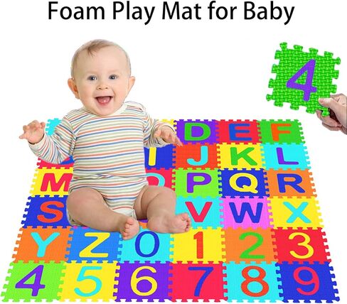 Febyyer 36 Pieces Children's Foam Puzzle Mat with Letters of the Alphabet and Numbers, 5.9inch x 5.9inch EVA Foam Play Mat, Educational Play Rug (Random Color) in Kuwait
