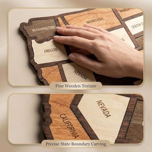 Wooden USA Travel Map Puzzle | A Stylish Way to Track Your Journey & Memories | United States Map Tracker Puzzle Frame | Pin Board with Elements Sticker & Stand Holder for Home Wall Art Decor in Kuwait
