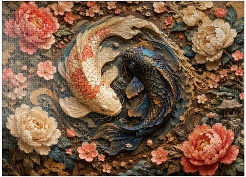 MyPuzzle Yin Yang Koi أناقة الأزهار - أحجية الصور المقطوعة الممتازة المكونة من 300 قطعة للبالغين in Kuwait