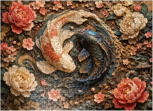 MyPuzzle Yin Yang Koi Floral Elegance - Premium 300 Piece Jigsaw Puzzle for Adults in Saudi Arabia
