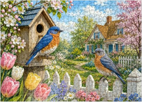 MyPuzzle Bluebird Spring Cottage Garden - Premium 1000 Piece Jigsaw Puzzle for Adults in Kuwait