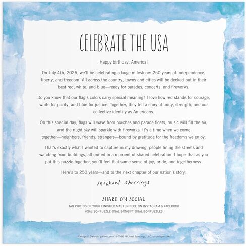 Galison Celebrate The USA – 500 Piece Michael Storrings Foil Jigsaw Puzzle Featuring Beautiful Artwork of The USA 250th Birthday Fourth of July Fireworks Celebration in Kuwait