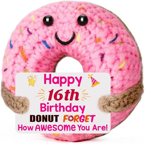 BuiltFit Sweet 16 Birthday Gifts - 16th Sixteen Year Old Gifts for Girls Boys, Cute Crochet Donut Happy 16 th Bday Party Favors Decorations New Driver Present for Teens Daughter Granddaughter in Saudi Arabia