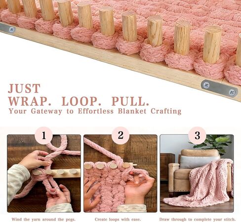 FRYTEPUYE 46" Chunky Blanket Loom - Loom for DIY Throw Blankets, Adjustable Size Hand Knitting Yarn Chunky,No Needles Required,Beginner Friendly Yarn Craft in Kuwait