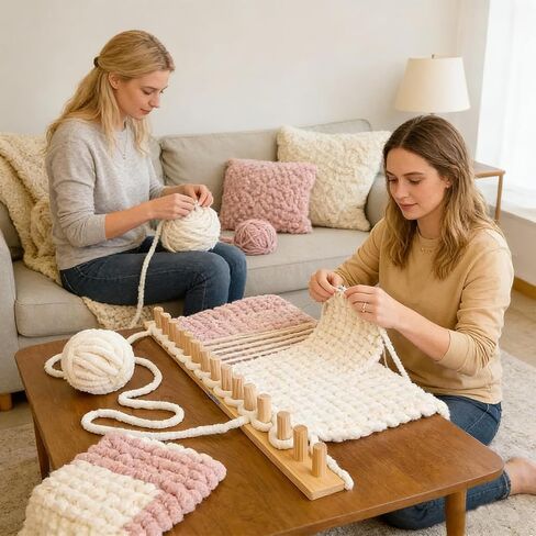 FRYTEPUYE 46" Chunky Blanket Loom - Loom for DIY Throw Blankets, Adjustable Size Hand Knitting Yarn Chunky,No Needles Required,Beginner Friendly Yarn Craft in Kuwait