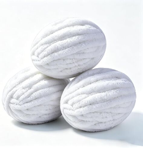 3 Pack Chunky Yarn for Hand Knitting, Thick Chunky Chenille Yarn for Crocheting, 27 yds 8.5 oz Each Skein (Pure White) in Kuwait