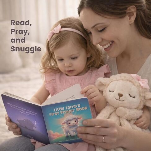 Baptism Gift for Girl – Baptism Set with 10" Praying Lamb Plush Toy (Pink Bow), Bamboo Muslin Blanket & First Prayer Book, Ready to Gift Keepsake Box in Kuwait