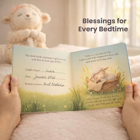Baptism Gift for Girl – Baptism Set with 10" Praying Lamb Plush Toy (Pink Bow), Bamboo Muslin Blanket & First Prayer Book, Ready to Gift Keepsake Box in Kuwait